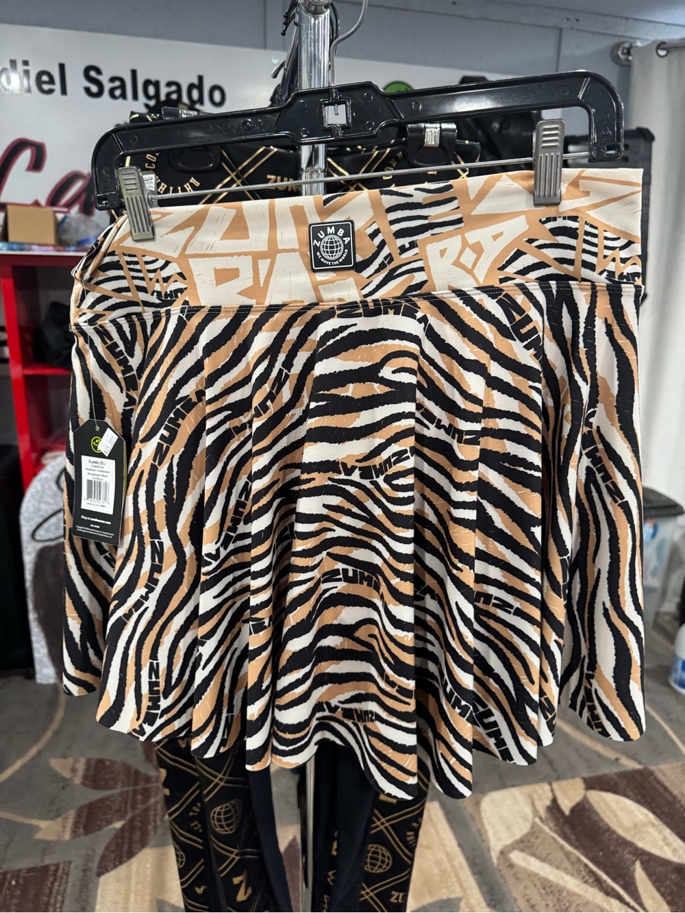 Zumba Fitness Zebra-Print Flared Skirt — Tan Black White